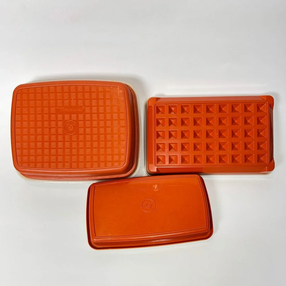 Vintage Tupperware Bacon Meat Keeper Set Paprika Red Orange 3pc 794 1292 622